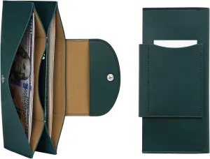 carrotez All-in-One Long Bifold 2-Tier PU Leather Wallet for Women, Money Organizer for Travel, Budgeting, Cash Envelope Wallet for Carrying Cash, Credit Cards & Business Cards - Dark Green