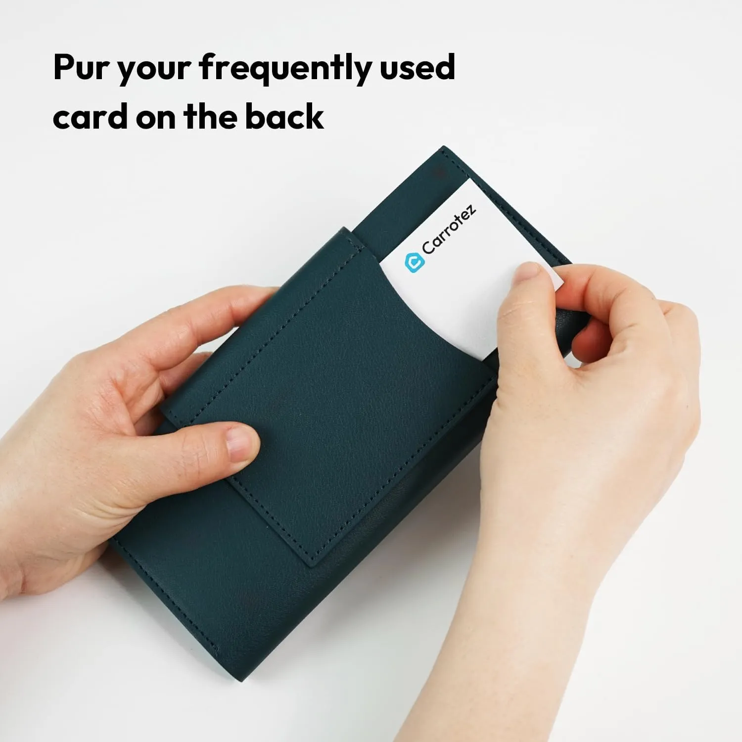carrotez All-in-One Long Bifold 2-Tier PU Leather Wallet for Women, Money Organizer for Travel, Budgeting, Cash Envelope Wallet for Carrying Cash, Credit Cards & Business Cards - Dark Green