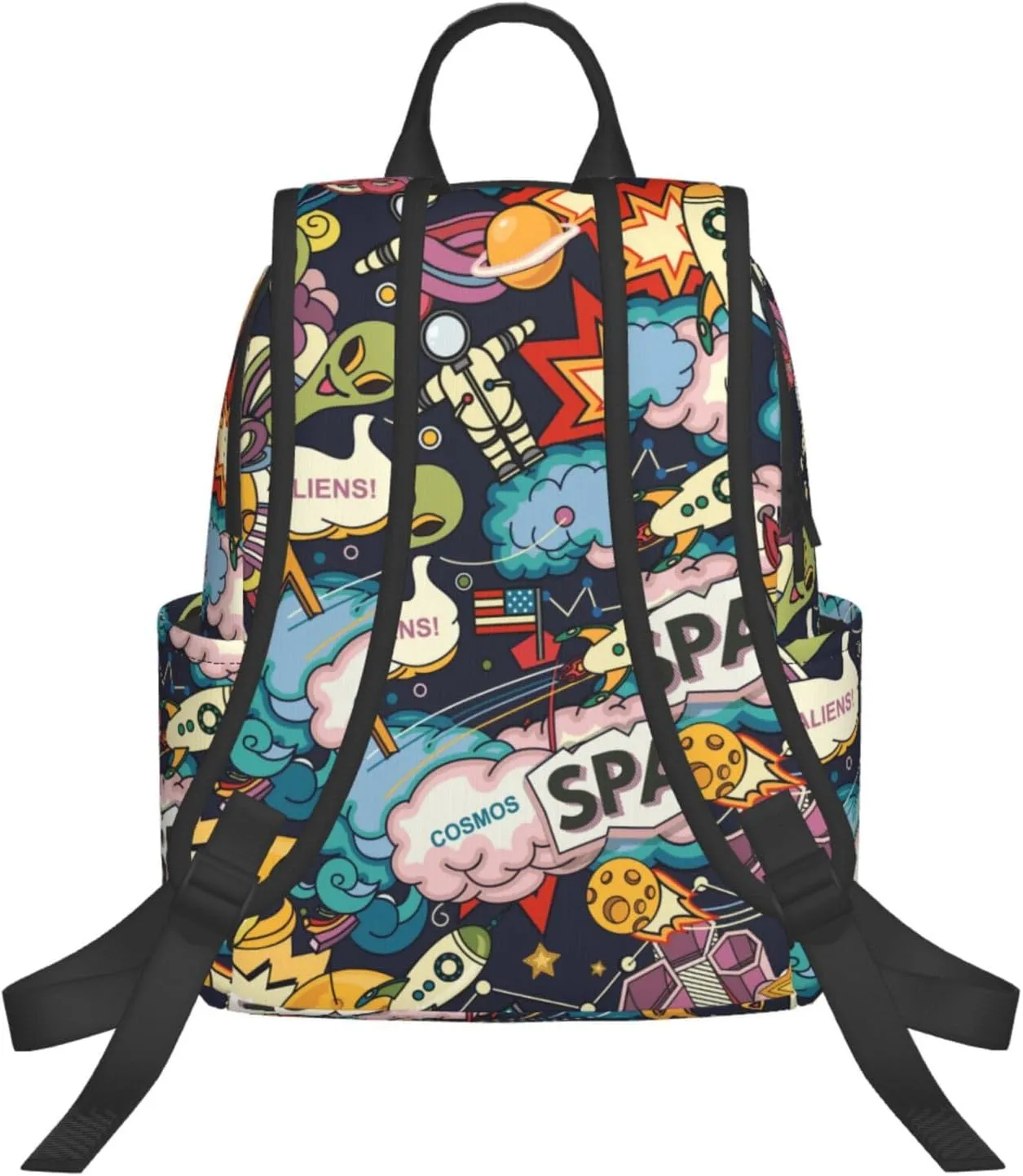 Cartoon space rockets astronaunt planets stars alien art Travel Backpack Water Resistant Bookbag