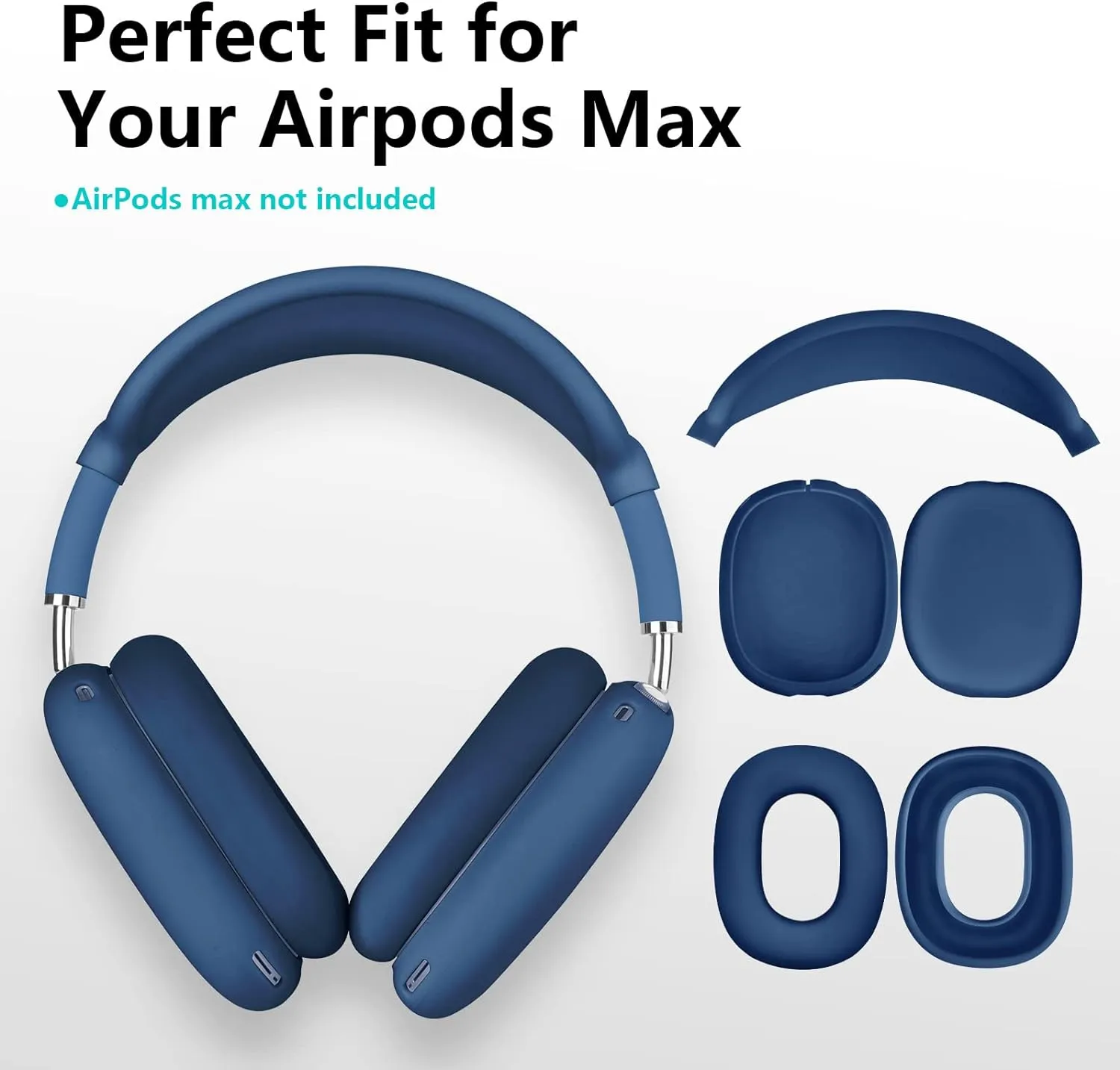 Case for Airpods Max Headphones, Ear Pad Case Cover/Ear Cups Cover/Headband Cover for AirPods Max (USB-C/Lightning)(2024/2020), Silicone Cover for Apple Airpod Max, Accessories Cases(Dark Blue)