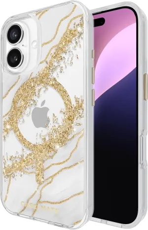 Case-Mate iPhone 16 Case [Compatible with MagSafe] - Stylish Marble Phone Case with 12ft Drop Protection - Premium Magnetic Cover for iPhone 16 - Karat Granite