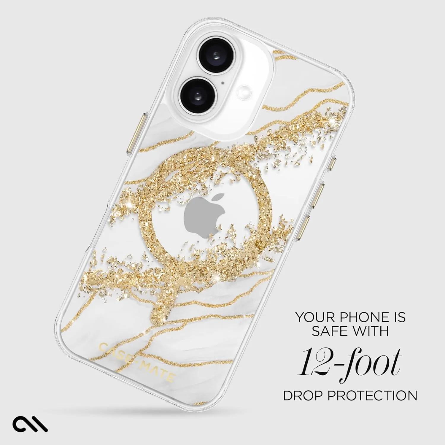 Case-Mate iPhone 16 Case [Compatible with MagSafe] - Stylish Marble Phone Case with 12ft Drop Protection - Premium Magnetic Cover for iPhone 16 - Karat Granite