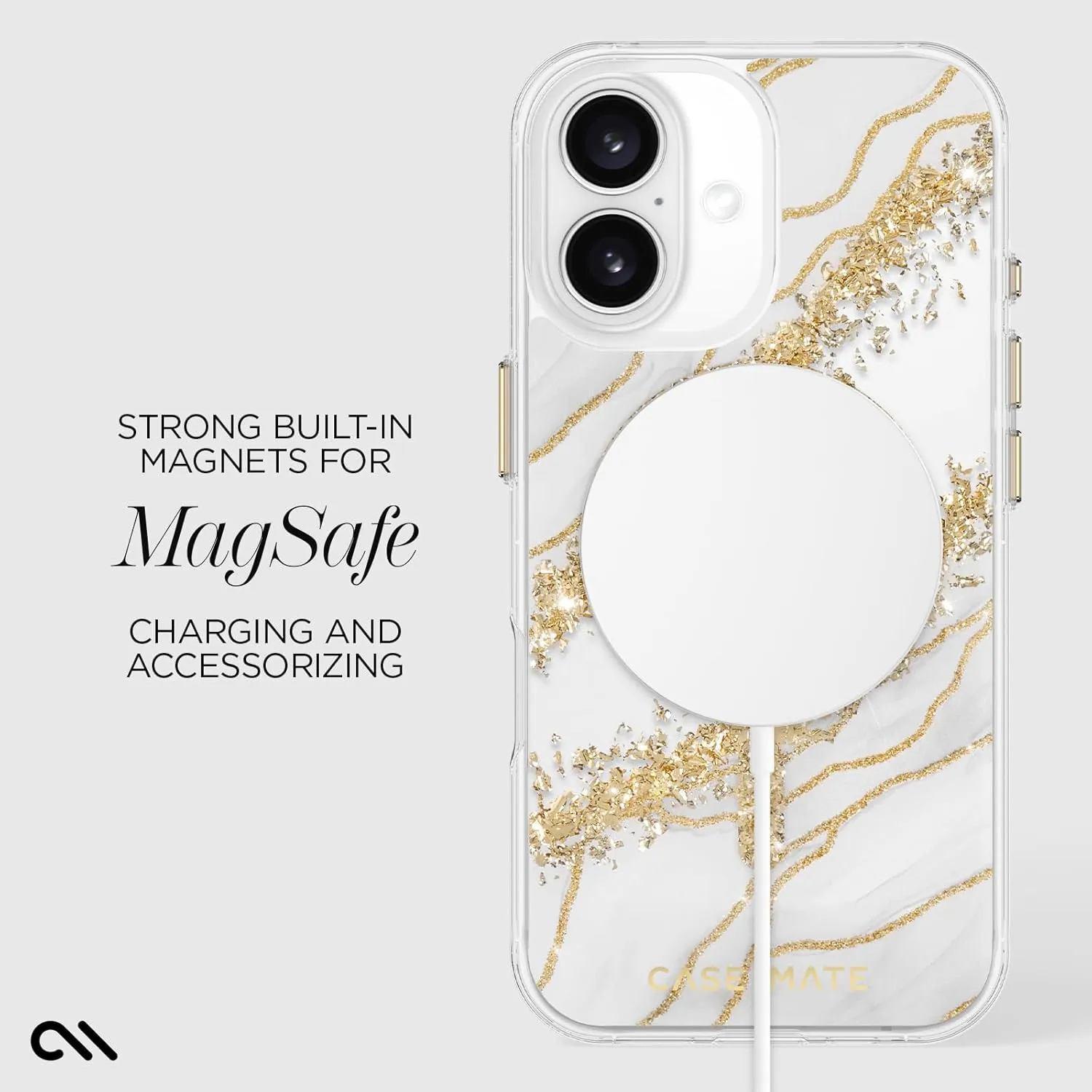 Case-Mate iPhone 16 Case [Compatible with MagSafe] - Stylish Marble Phone Case with 12ft Drop Protection - Premium Magnetic Cover for iPhone 16 - Karat Granite