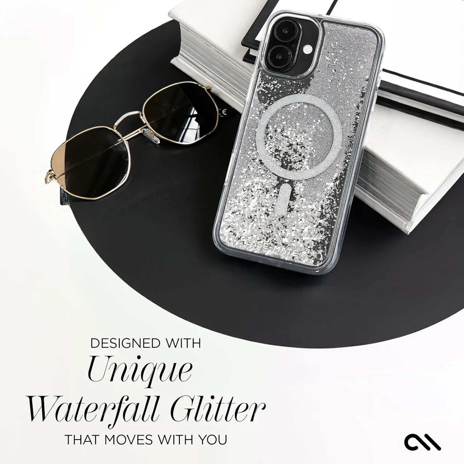 Case-Mate iPhone 16 Plus Case [Compatible with MagSafe] - Sparkly Liquid Glitter Phone Case with 12ft Drop Protection - Premium Magnetic Cover for iPhone 16 Plus - Silver Waterfall