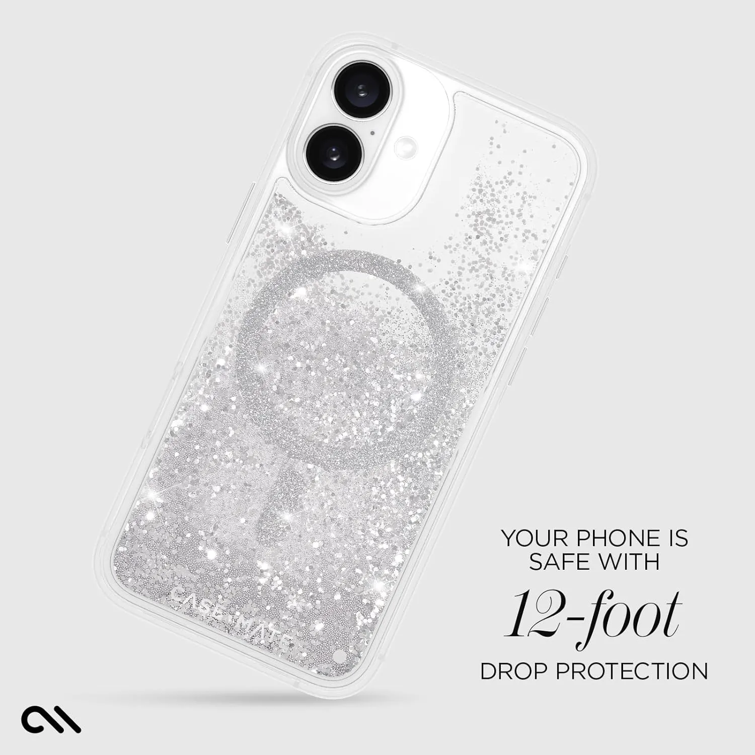 Case-Mate iPhone 16 Plus Case [Compatible with MagSafe] - Sparkly Liquid Glitter Phone Case with 12ft Drop Protection - Premium Magnetic Cover for iPhone 16 Plus - Silver Waterfall