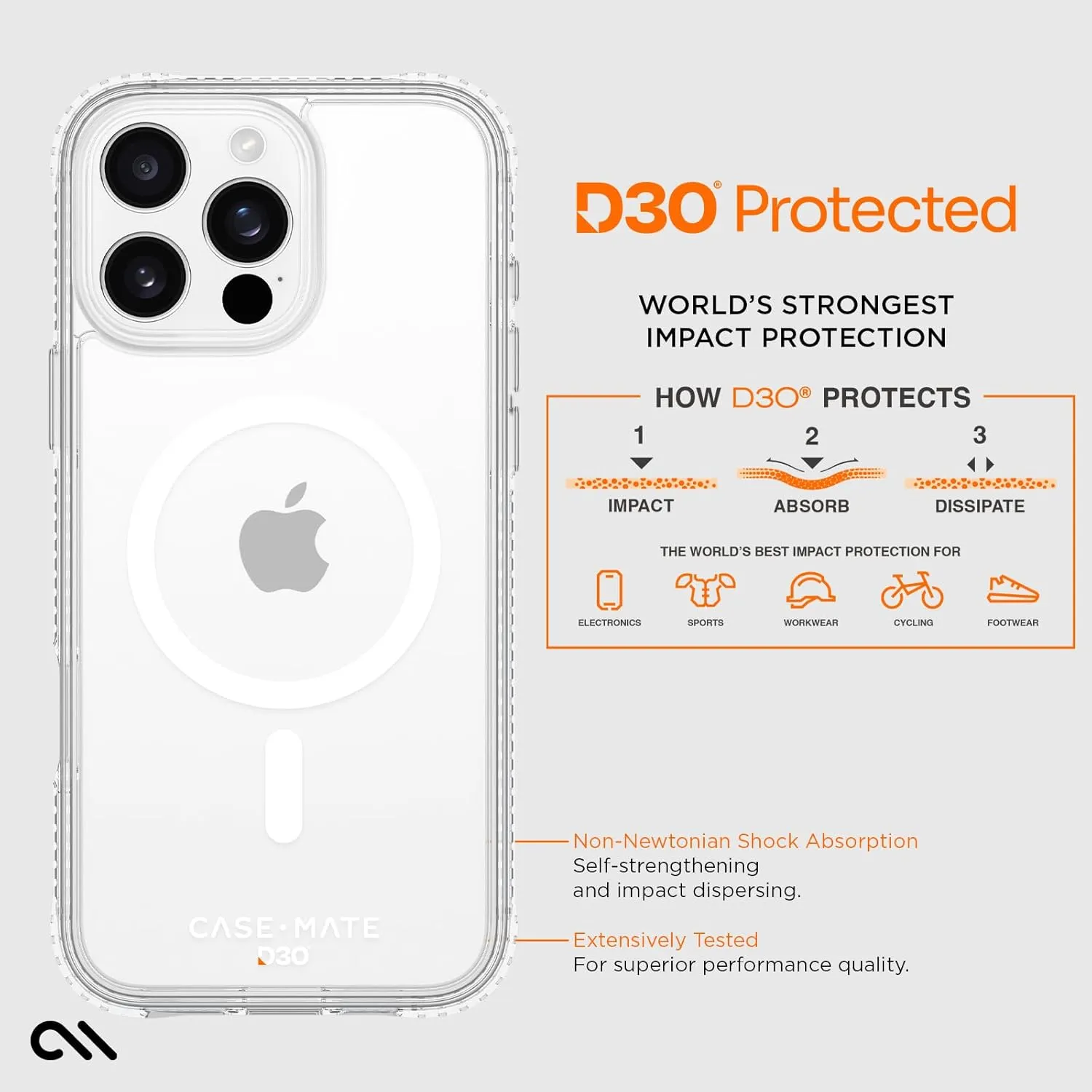 Case-Mate iPhone 16 Pro Max Case [Compatible with MagSafe] Tough Shockproof Phone Case with 16ft D3O Drop Protection - Premium Rugged Cover for iPhone 16 Pro Max - Clear