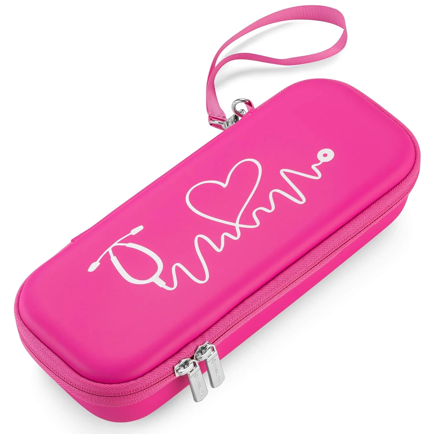 Caseling Stethoscope Case for M Littmann Classic III, Lightweight II S.E, MDF Acoustica Stethoscope, Hard Case with ID Slot and Mesh Pocket for Nurse Accessories (Pink - Pu Leather)