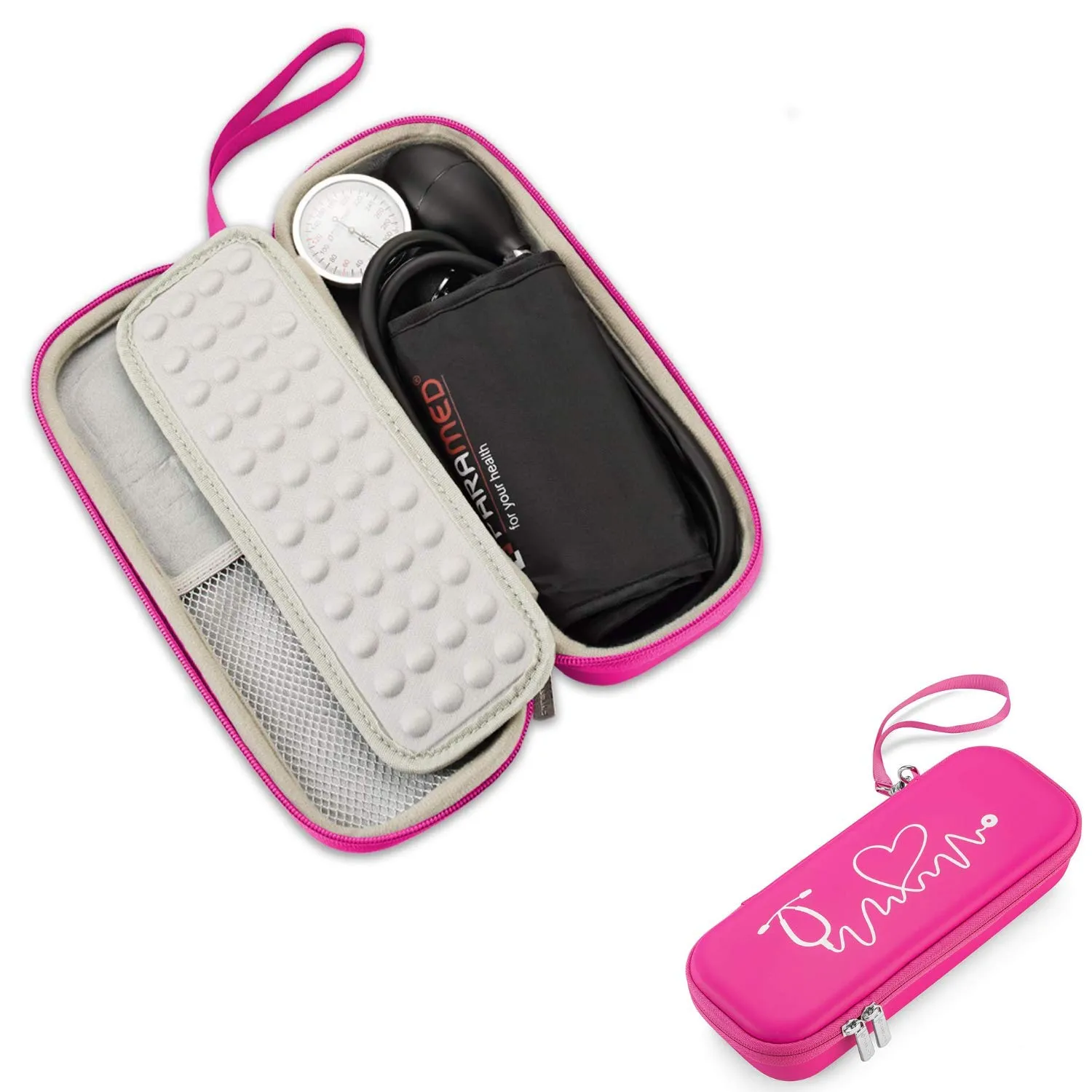 Caseling Stethoscope Case for M Littmann Classic III, Lightweight II S.E, MDF Acoustica Stethoscope, Hard Case with ID Slot and Mesh Pocket for Nurse Accessories (Pink - Pu Leather)