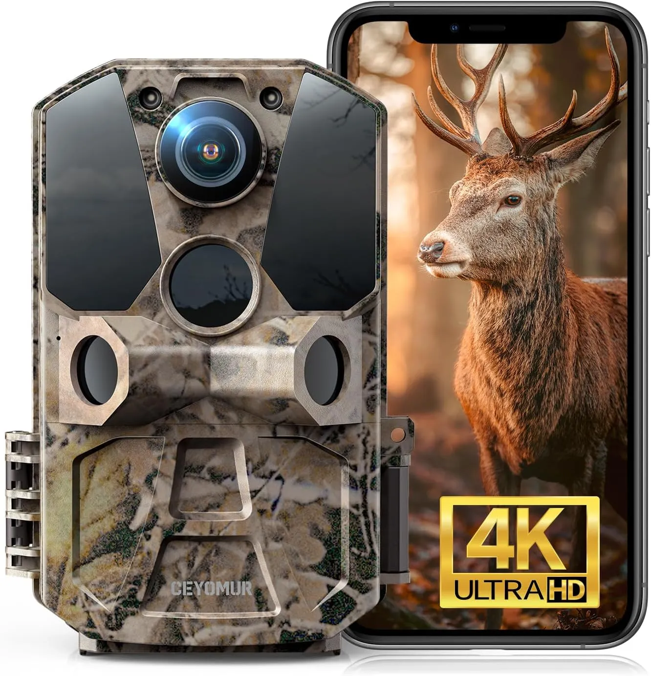 CEYOMUR Trail Camera, WiFi Bluetooth Native 4K 40MP Trail Camera with 120° Motion Sensor 0.2s Trigger Time, Game Camera with Night Vision Motion Activated and IP66 Waterproof for Wildlife Monitoring
