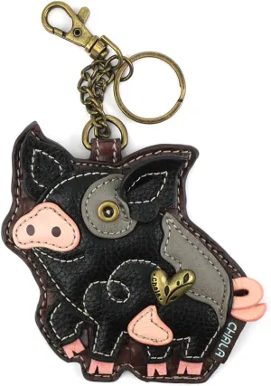 CHALA Farm Collection Women's Decorative Key Fob/Coin Purse Accessory (Spotted Pig - Black)
