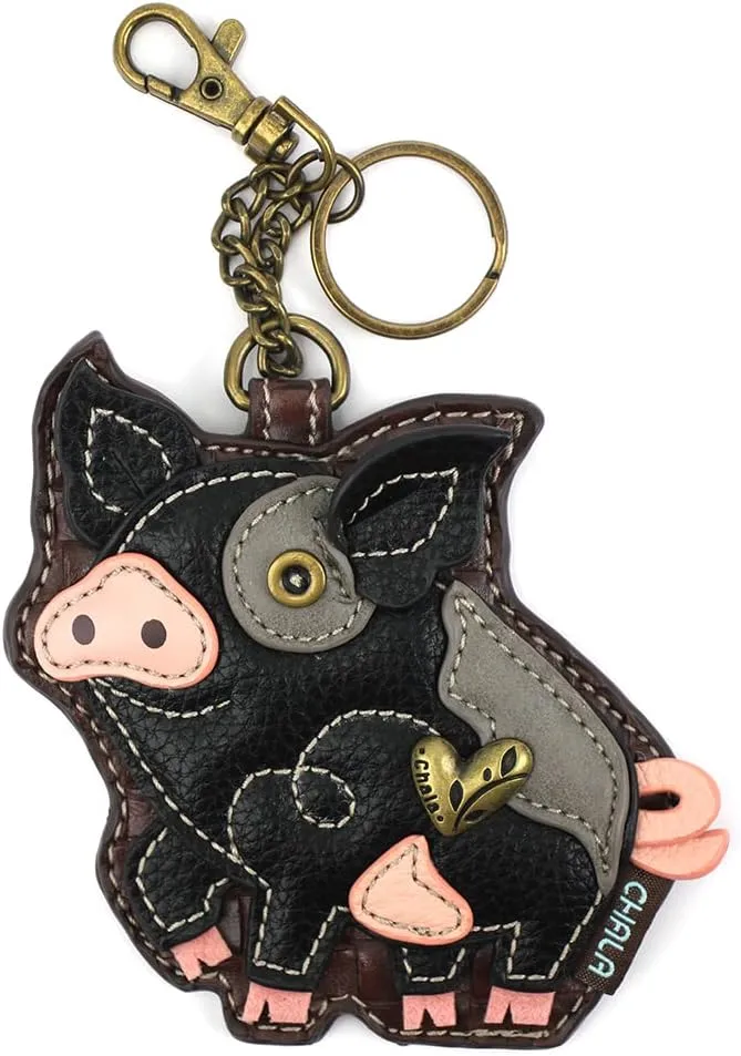 CHALA Farm Collection Women's Decorative Key Fob/Coin Purse Accessory (Spotted Pig - Black)