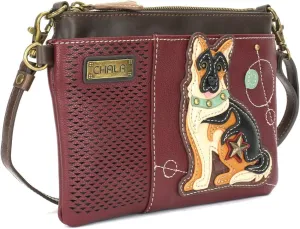 CHALA LaserCut Mini Crossbody/Purse with Convertible Strap Stylish, Compact, Versatile - German Shepherd Gen II - Maroon German Shepherd-A