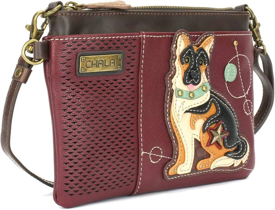 CHALA LaserCut Mini Crossbody/Purse with Convertible Strap Stylish, Compact, Versatile - German Shepherd Gen II - Maroon German Shepherd-A