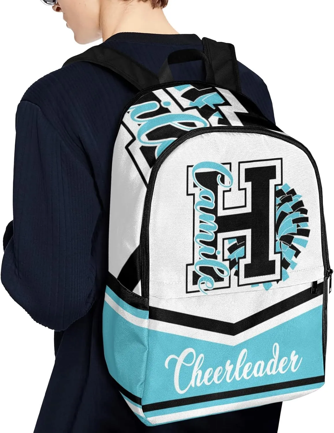 Cheerleader Blue Black Personalized Backpack for Teen Boys Girls,Custom Travel Backpack Bookbag Casual Bag Name Gift