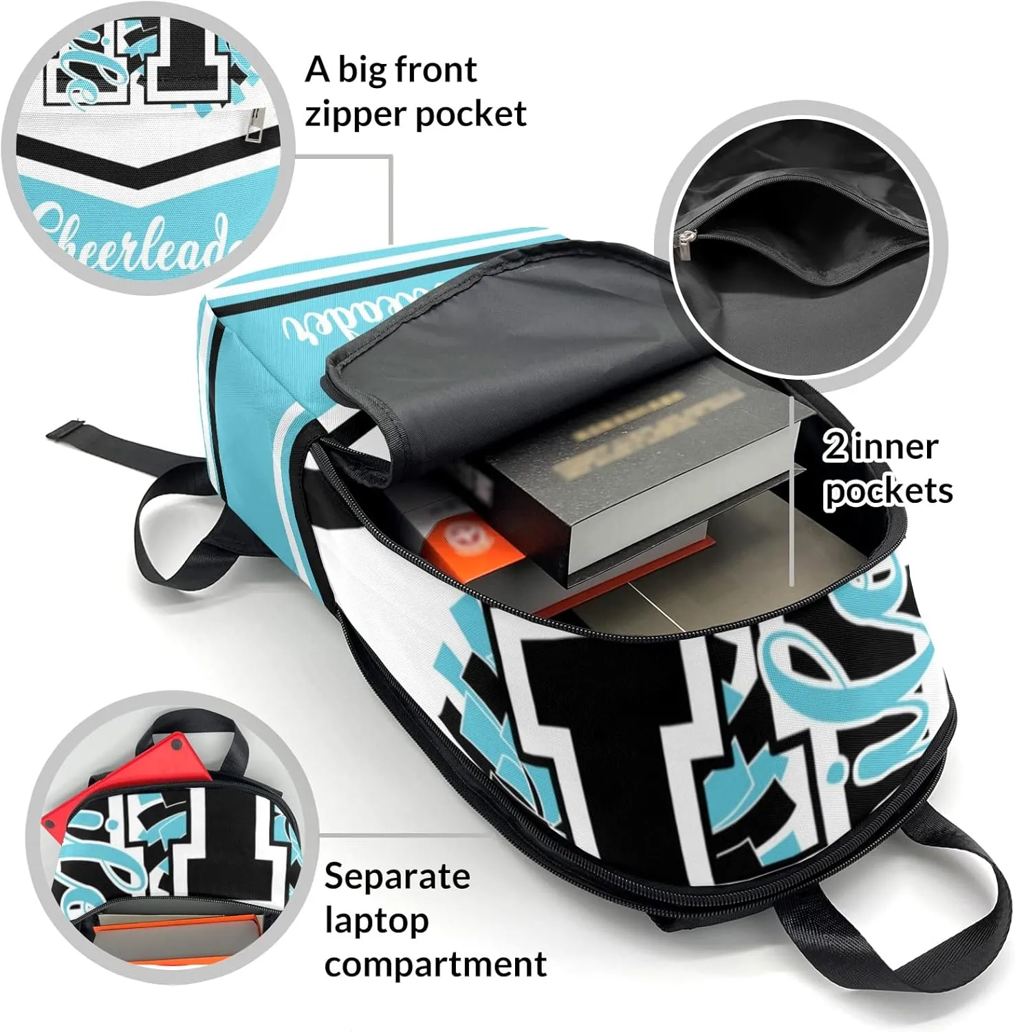 Cheerleader Blue Black Personalized Backpack for Teen Boys Girls,Custom Travel Backpack Bookbag Casual Bag Name Gift
