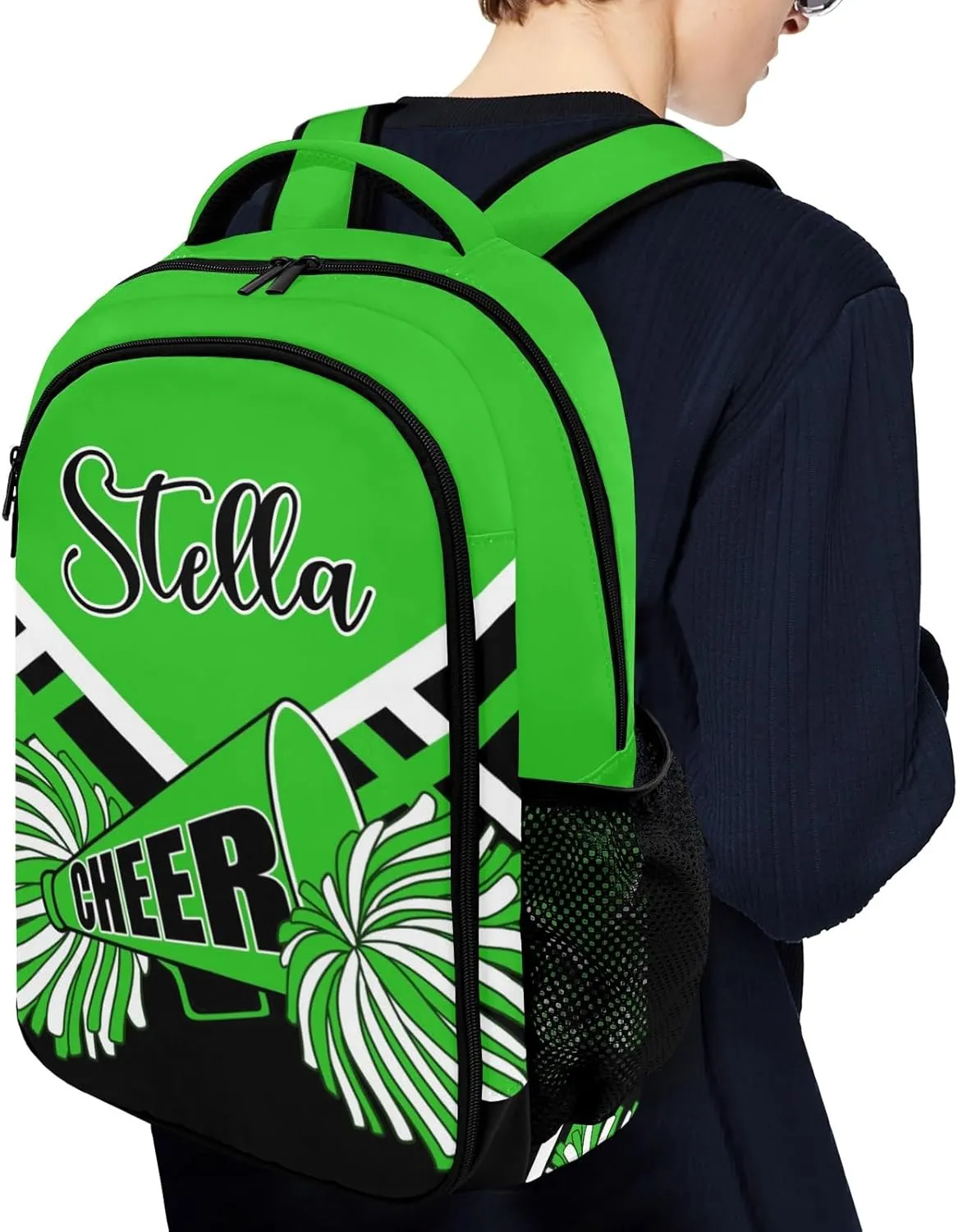 Cheerleaders Cheer Green Personalized School Backpack Durable Laptop Bag for Man Woman