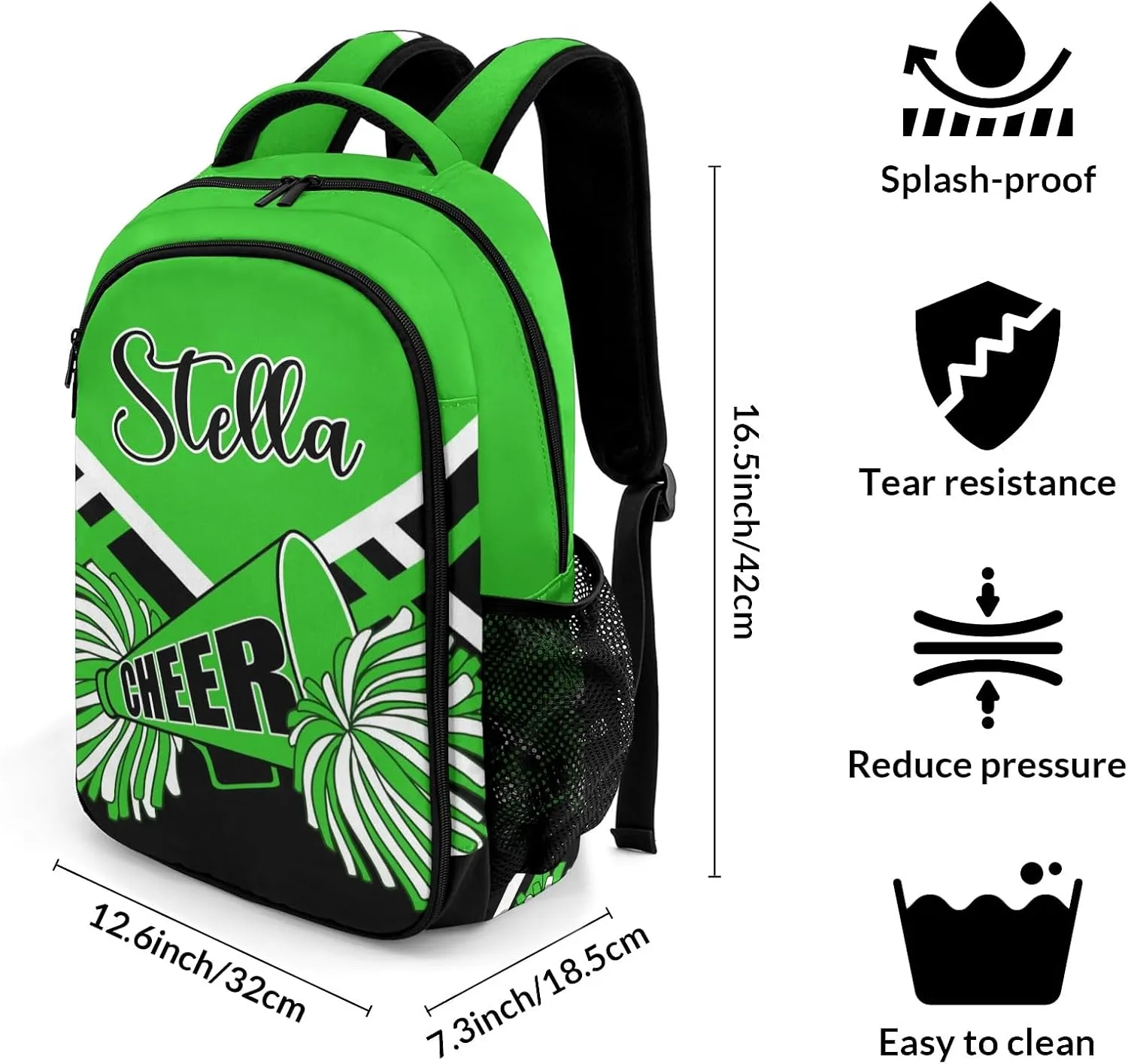 Cheerleaders Cheer Green Personalized School Backpack Durable Laptop Bag for Man Woman