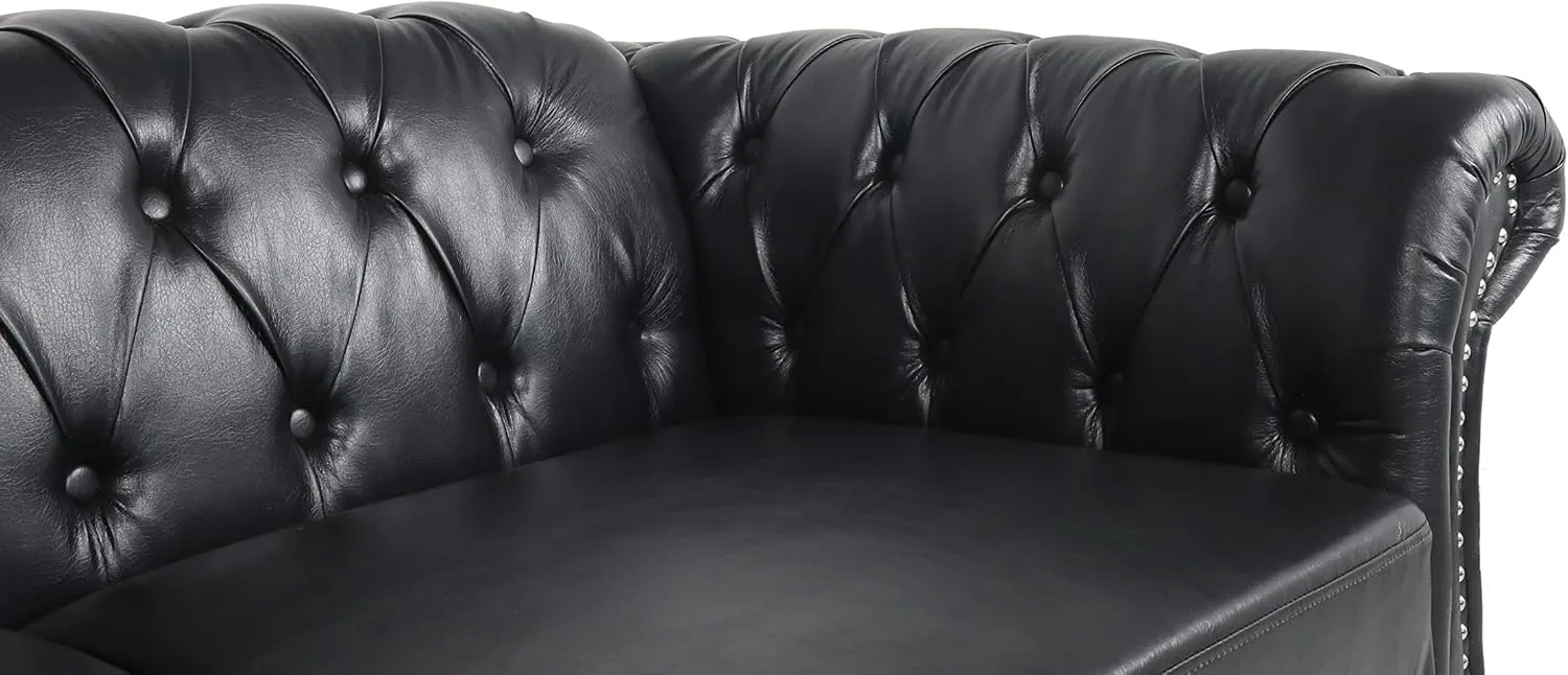 Chesterfield Sofa Leather, Modern PU Tufted Couch 3 Seater with Rolled Arms and Nailhead for Living Room, Bedroom, Office, Apartment (Black)