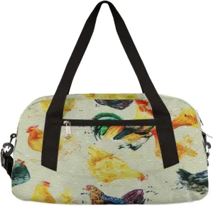 Chicken And Rooster Kids Duffel Bag for Girls Boys Teens, Oil Painting Dance Bag Overnight Small Duffel Bag Carry On Weekend Sports Gym Travel Bag for School Practice Gymnastics Ballet