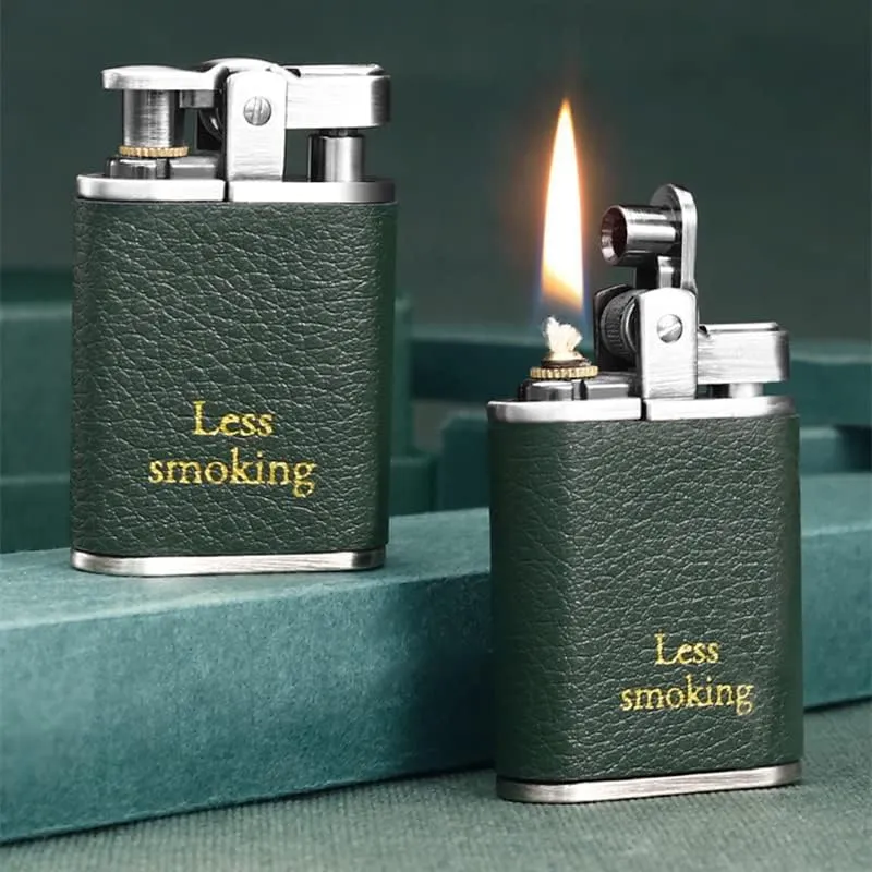 Chief Porket Lighter Leather Cover Refillable Kerosene Lighters Smoking Accessories Gift for Men with Box (Black)