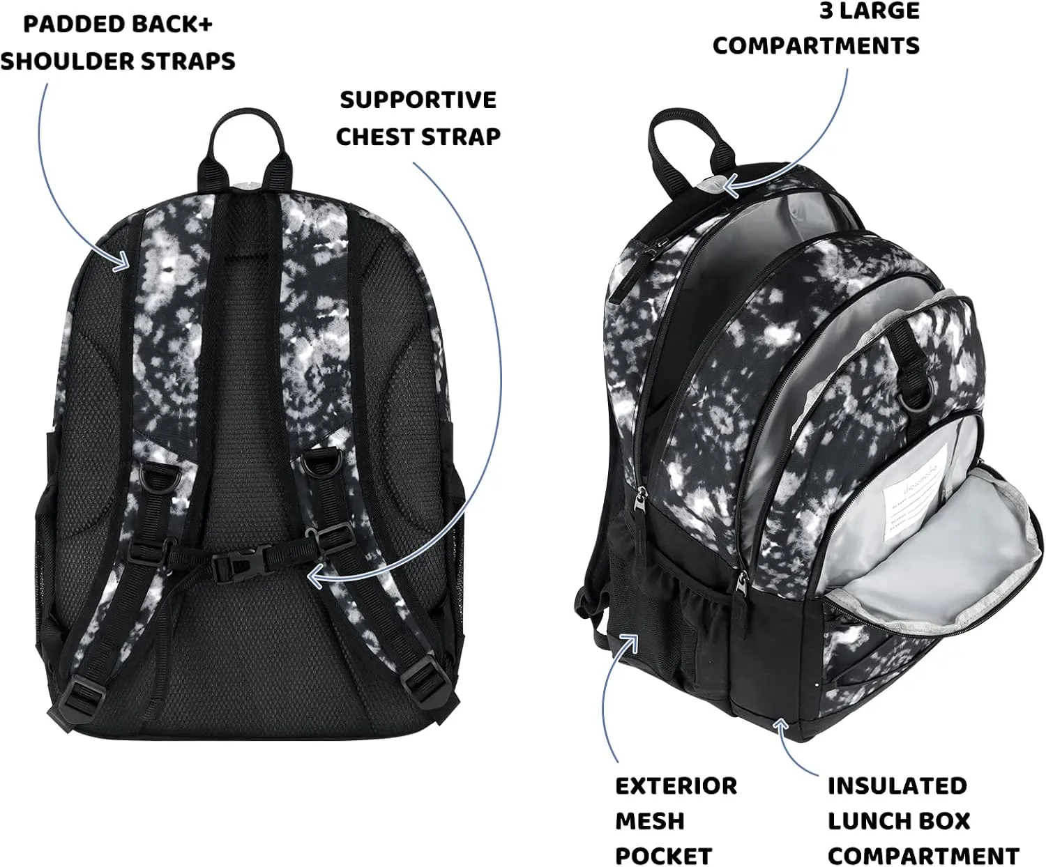 Choco Mocha Black Tie Dye Backpack for Teen Girls, Travel School Backpack for Girls Middle School Large Bookbag 18 Inch