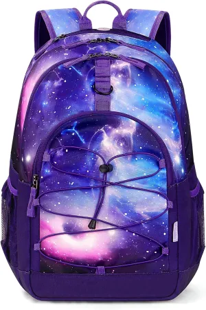Choco Mocha Purple Backpack for Teen Girls, Travel School Backpack for Girls Middle School Large Bookbag 18 Inch, Galaxy