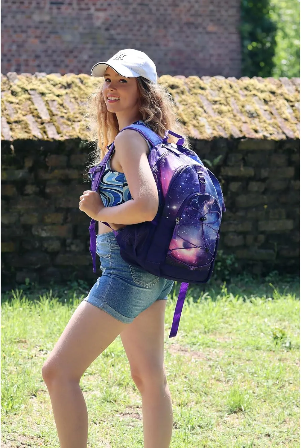 Choco Mocha Purple Backpack for Teen Girls, Travel School Backpack for Girls Middle School Large Bookbag 18 Inch, Galaxy
