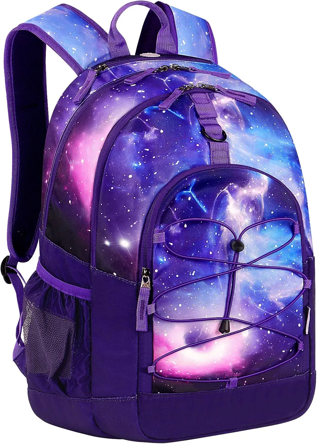 Choco Mocha Purple Backpack for Teen Girls, Travel School Backpack for Girls Middle School Large Bookbag 18 Inch, Galaxy