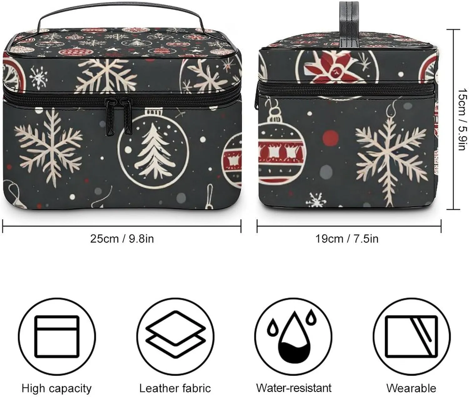 Christmas Decorations, Lights, Background Portable Cosmetic Bag,Large Capacity Travel Makeup Case Organizer, Women Toiletry Bag for Girls Traveling with Compartments 25x18x15cm