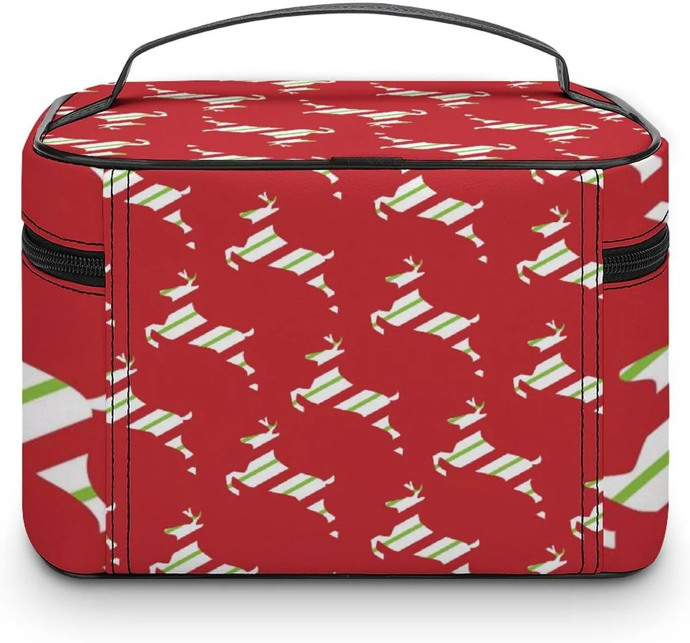 Christmas, Elk, Streamers, Red Portable Cosmetic Bag,Large Capacity Travel Makeup Case Organizer, Women Toiletry Bag for Girls Traveling with Compartments 25x18x15cm