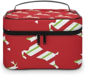 Christmas, Elk, Streamers, Red Portable Cosmetic Bag,Large Capacity Travel Makeup Case Organizer, Women Toiletry Bag for Girls Traveling with Compartments 25x18x15cm