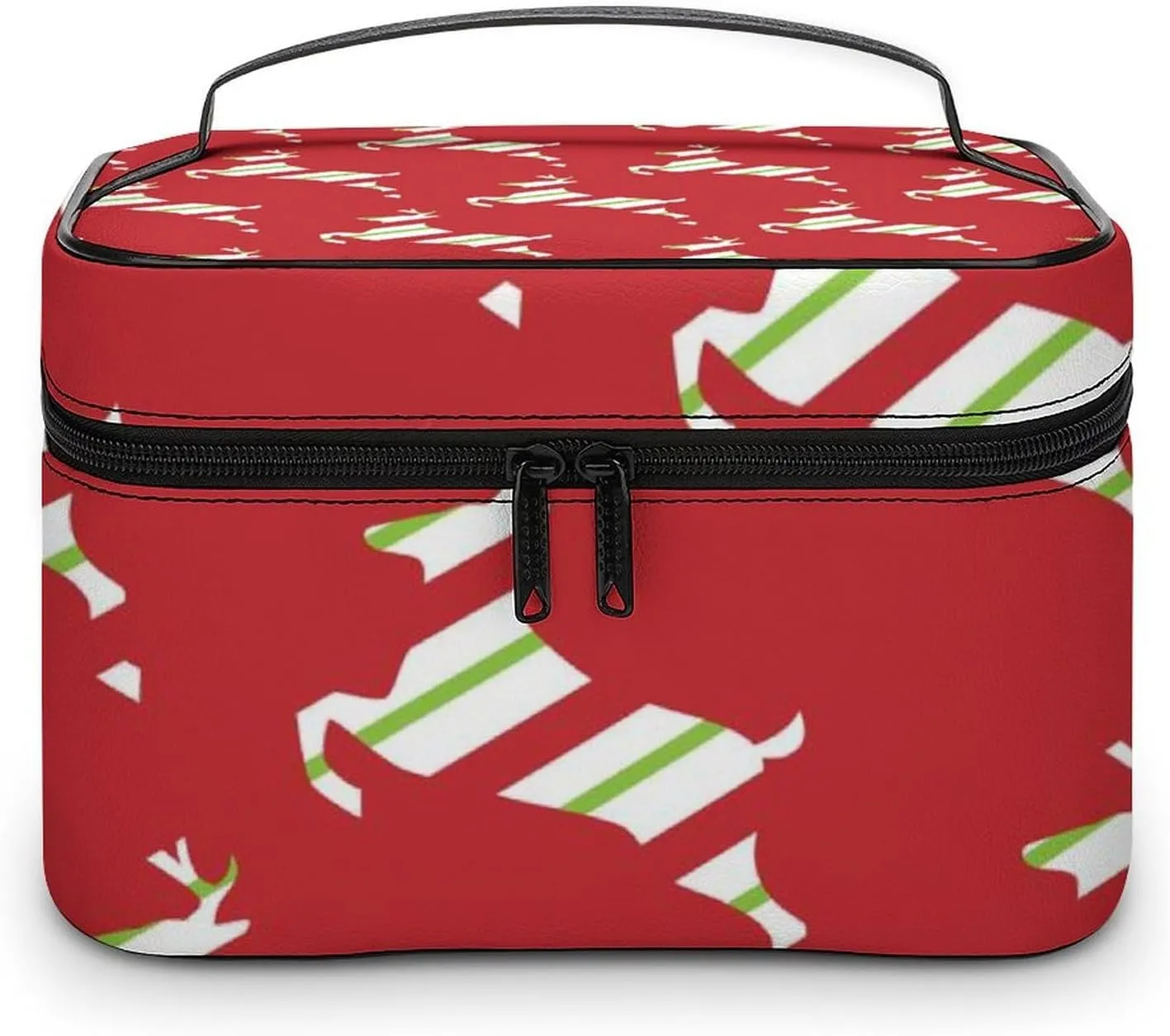 Christmas, Elk, Streamers, Red Portable Cosmetic Bag,Large Capacity Travel Makeup Case Organizer, Women Toiletry Bag for Girls Traveling with Compartments 25x18x15cm