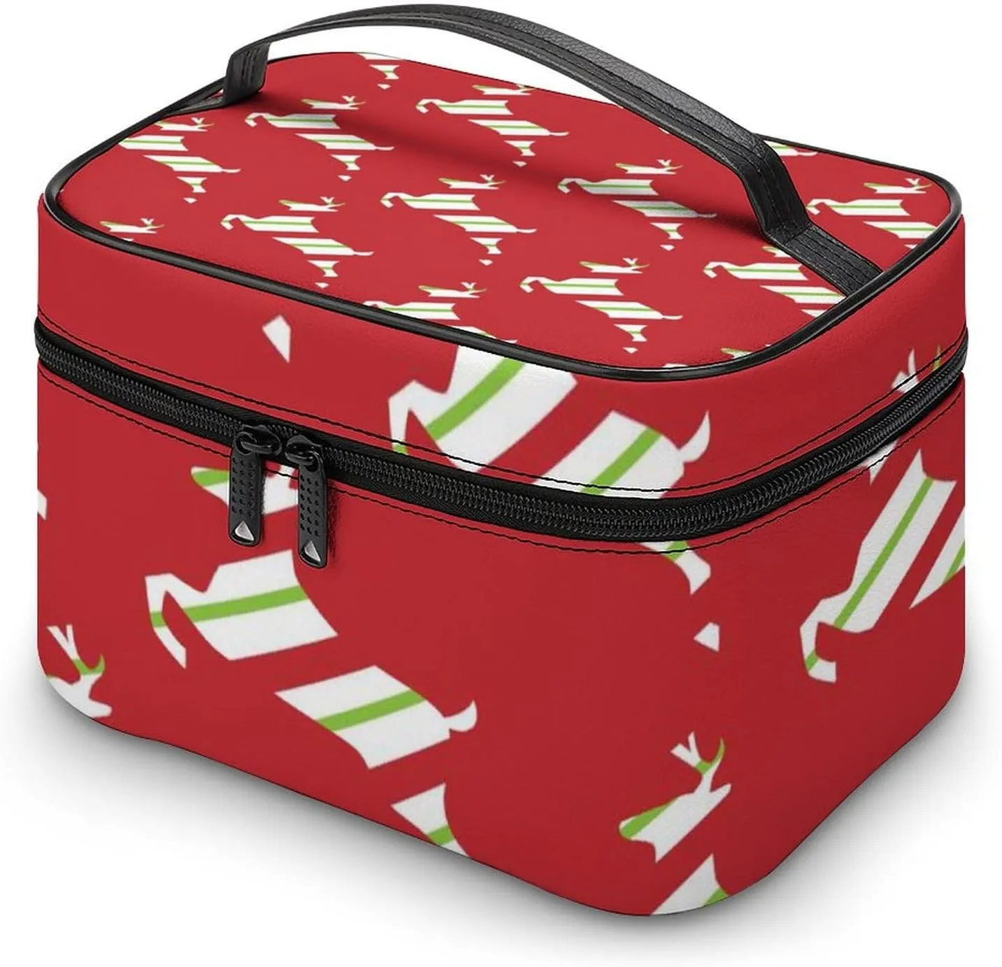 Christmas, Elk, Streamers, Red Portable Cosmetic Bag,Large Capacity Travel Makeup Case Organizer, Women Toiletry Bag for Girls Traveling with Compartments 25x18x15cm