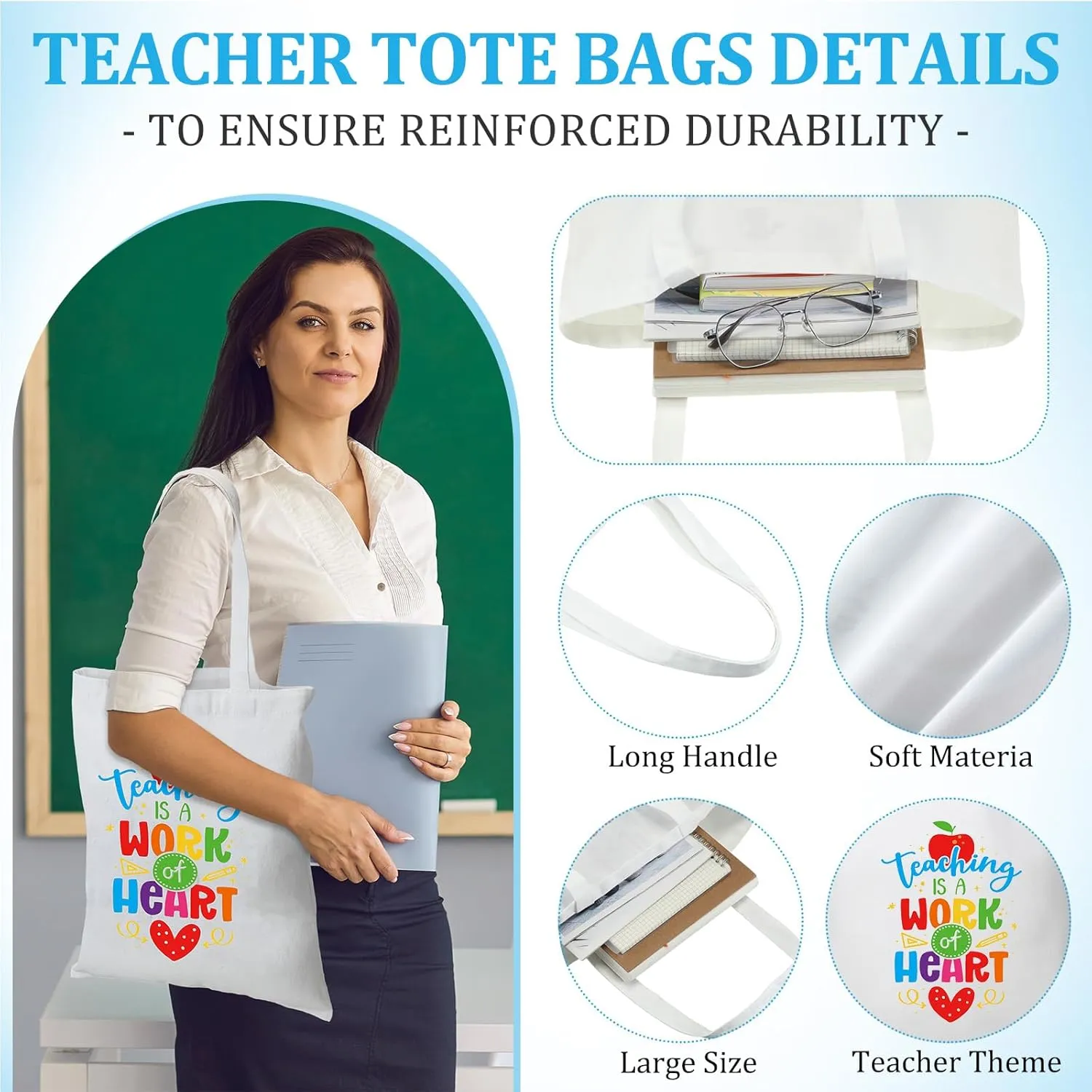 Chunful 10 Pack Teacher Tote Bags Bulk Teacher Appreciation Gifts Bulk Inspirational for Women Christmas Gift Rainbow Bags