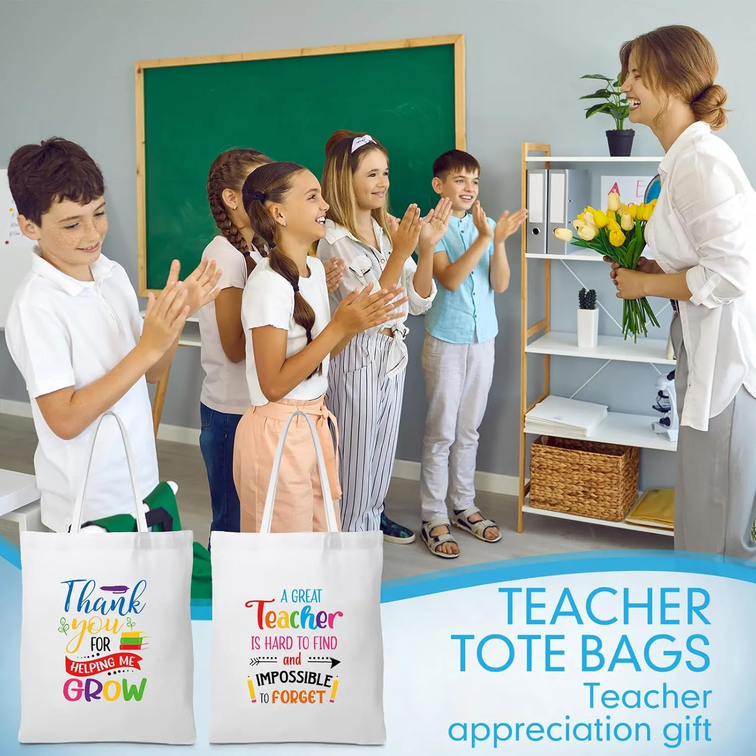 Chunful 10 Pack Teacher Tote Bags Bulk Teacher Appreciation Gifts Bulk Inspirational for Women Christmas Gift Rainbow Bags