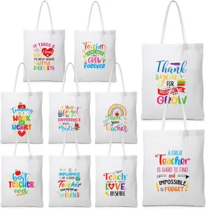 Chunful 10 Pack Teacher Tote Bags Bulk Teacher Appreciation Gifts Bulk Inspirational for Women Christmas Gift Rainbow Bags
