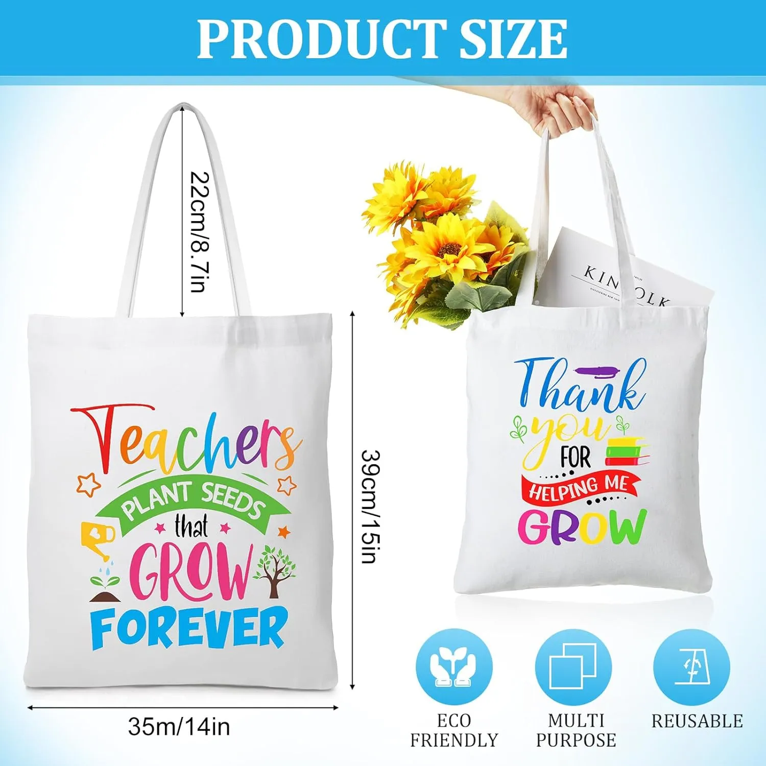Chunful 10 Pack Teacher Tote Bags Bulk Teacher Appreciation Gifts Bulk Inspirational for Women Christmas Gift Rainbow Bags