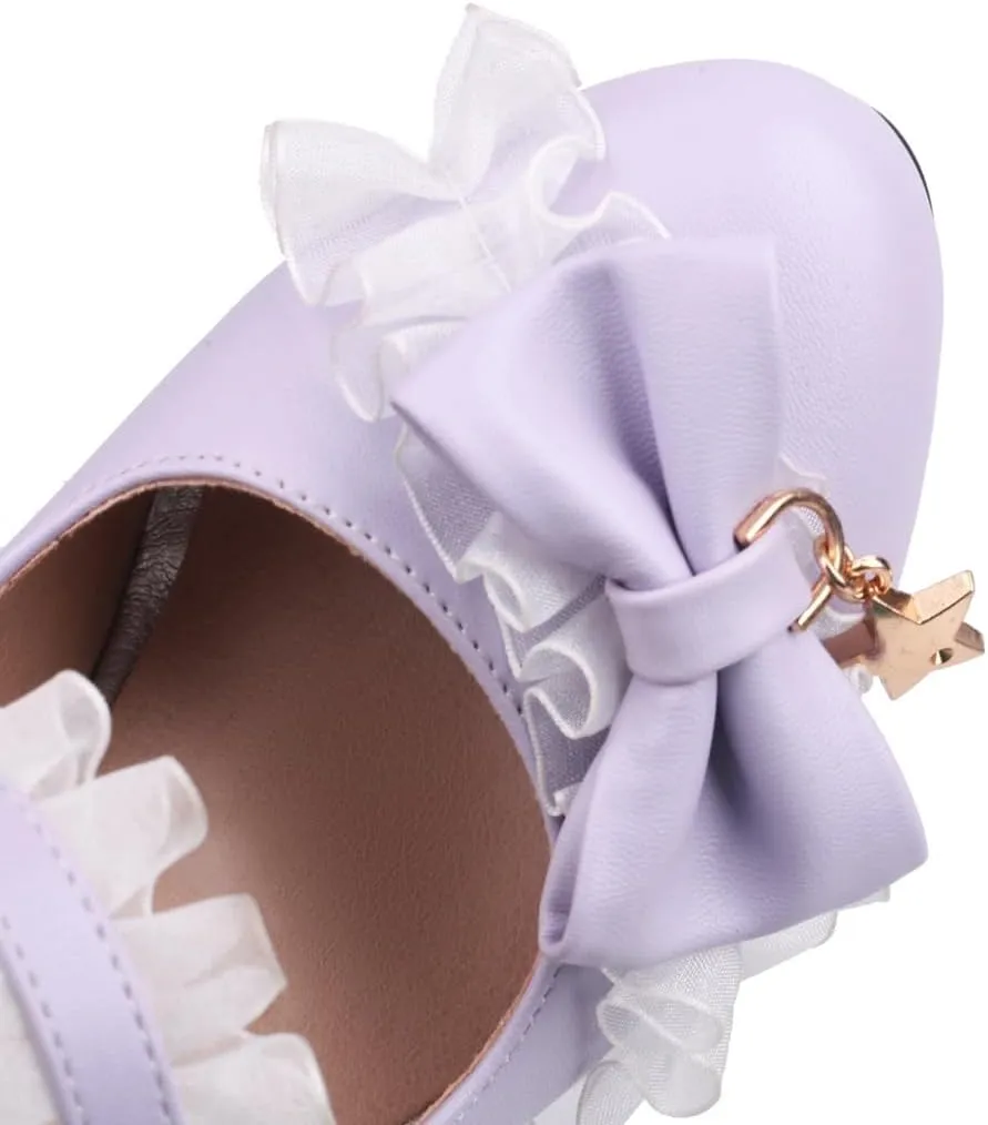 Chunky High Heels Mary Jane Pumps for Women Round Toe Platform Sweet Bow Lolita Elegant Dressy Shoes
