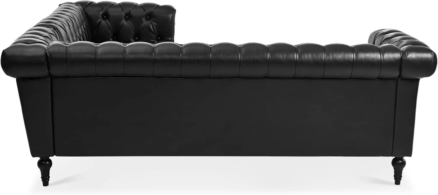 Clasic Chesterfield 5 Seater Corner Sofa&Couch Luxury Roller Armrest L-Shaped Symmetrical Sectional Sofa Couch Faux Leather Tufted Indoor Upholstered Sofá W/ Wood Legs and Nailhead for Living Room