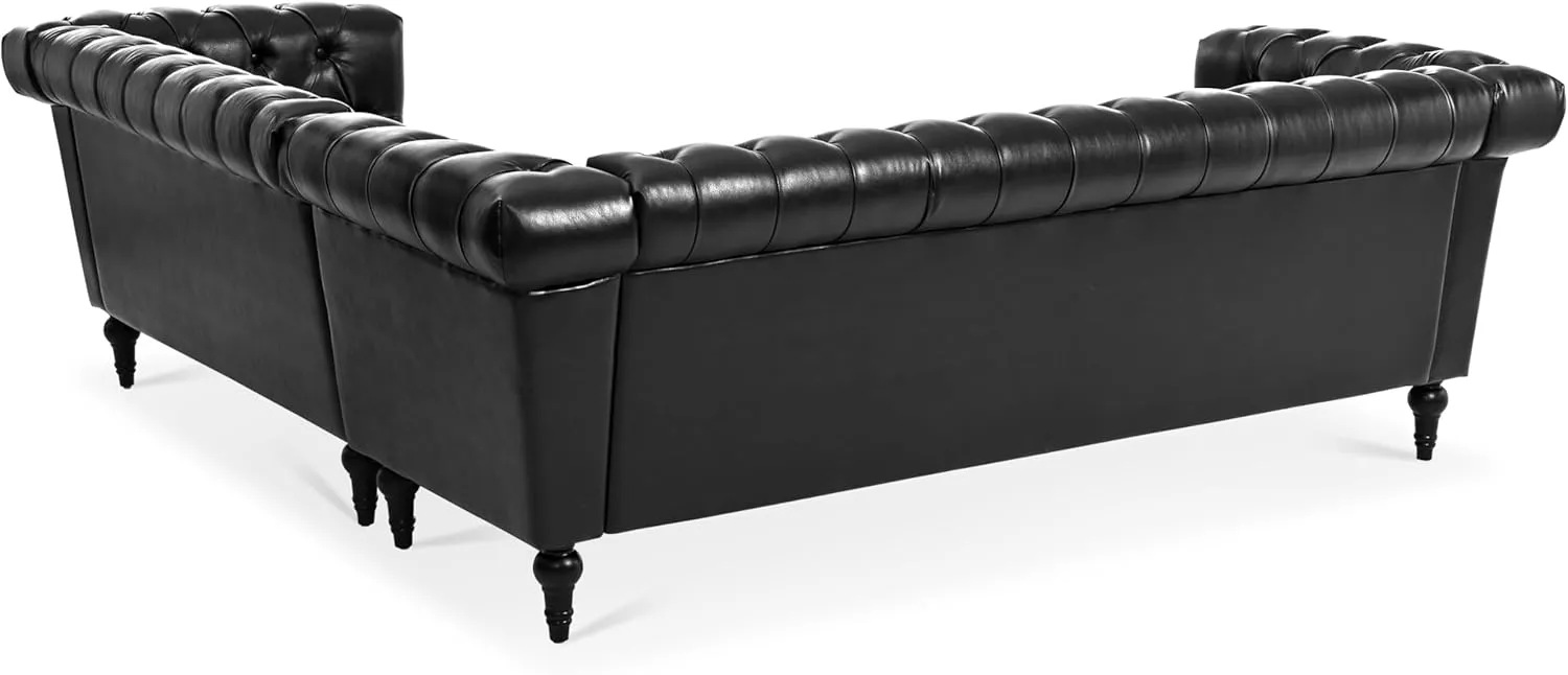 Clasic Chesterfield 5 Seater Corner Sofa&Couch Luxury Roller Armrest L-Shaped Symmetrical Sectional Sofa Couch Faux Leather Tufted Indoor Upholstered Sofá W/ Wood Legs and Nailhead for Living Room