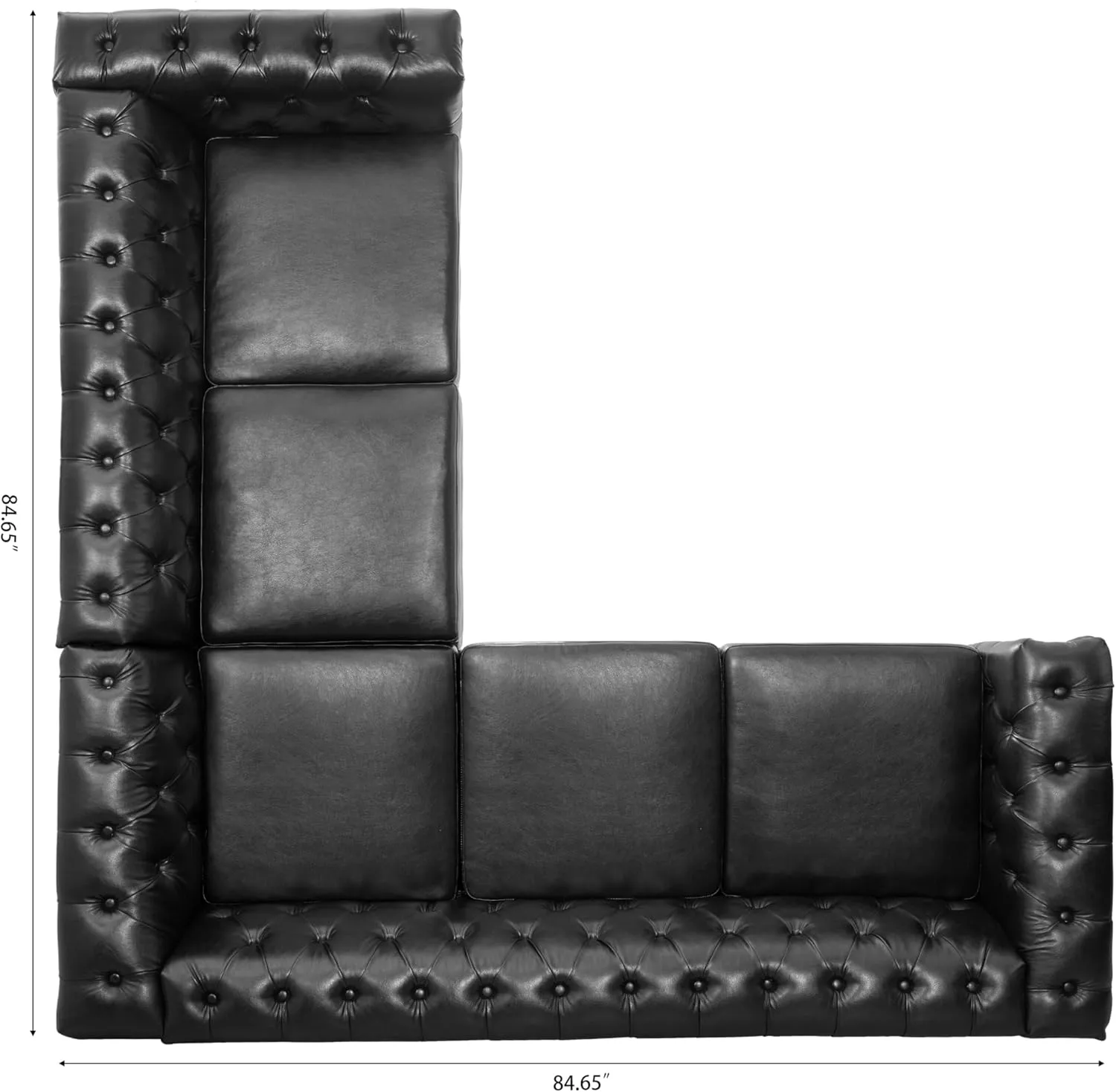 Clasic Chesterfield 5 Seater Corner Sofa&Couch Luxury Roller Armrest L-Shaped Symmetrical Sectional Sofa Couch Faux Leather Tufted Indoor Upholstered Sofá W/ Wood Legs and Nailhead for Living Room
