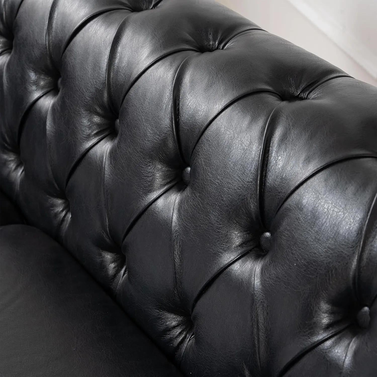 Clasic Chesterfield 5 Seater Corner Sofa&Couch Luxury Roller Armrest L-Shaped Symmetrical Sectional Sofa Couch Faux Leather Tufted Indoor Upholstered Sofá W/ Wood Legs and Nailhead for Living Room
