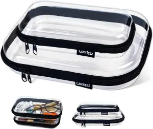Clear Hard Zipper Case for Storage, Waterproof Plastic Clear Hard Case Zipper Pouch（2PCS）