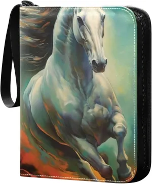 Color Horse Painting Card Binder, 400 Pockets Card Holder with 50 Sleeves, Sturdy Card Holder Folders for Game Cards & Sports Cards