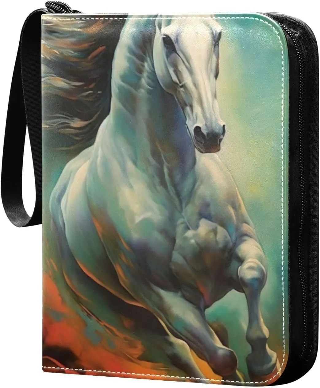 Color Horse Painting Card Binder, 400 Pockets Card Holder with 50 Sleeves, Sturdy Card Holder Folders for Game Cards & Sports Cards
