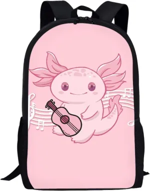 Coloranimal Cute Axolotl Salamander Pink School Bag for Middle Elementary School Students School Backpack with Adjustable Shoulder Straps Large Capacity&Smooth Zipper School Bags