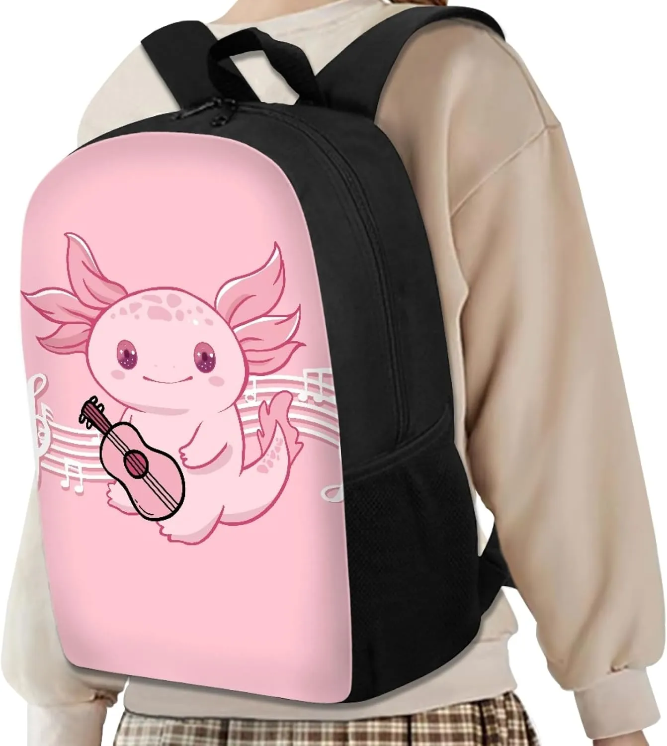 Coloranimal Cute Axolotl Salamander Pink School Bag for Middle Elementary School Students School Backpack with Adjustable Shoulder Straps Large Capacity&Smooth Zipper School Bags