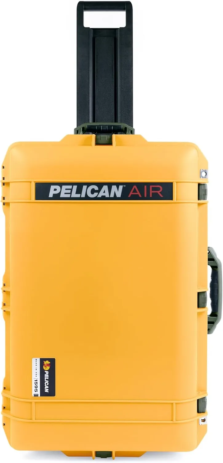 ColorCase Pelican 1595 Case Yellow - Large Sized Waterproof Case with Pick & Pluck Foam & Convoluted Lid Foam - OD Green Handles & Latches
