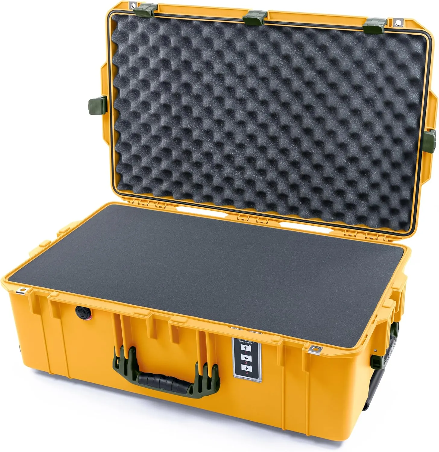 ColorCase Pelican 1595 Case Yellow - Large Sized Waterproof Case with Pick & Pluck Foam & Convoluted Lid Foam - OD Green Handles & Latches