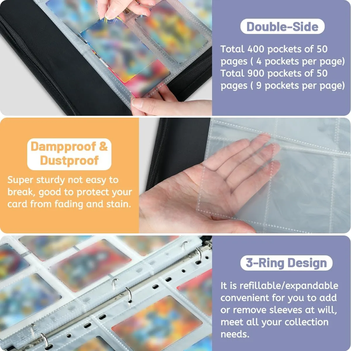 Colorful Abstract Shapes 4 Pocket Card Binder, Card Album Trading Card Binders Capacity for 400 Cards, Waterproof Anti-Scratch Card Holder for Collectible Cards, Game Card, Sports Trading Cards
